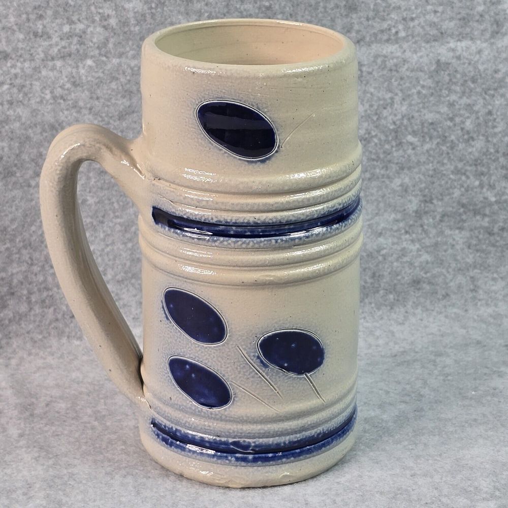 Williamsburg Pottery Hand Thrown Salt Glaze Mug Cup Stein 6in‎ Cobalt Tankard